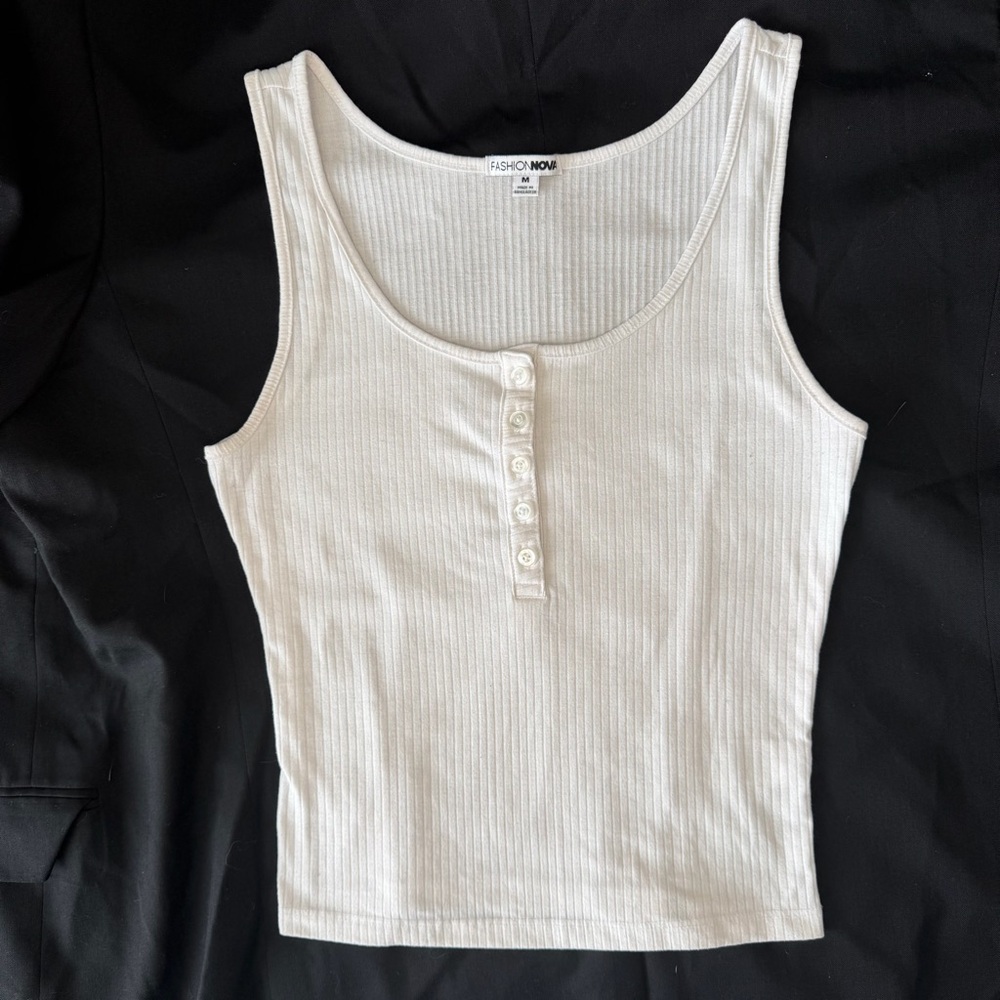 Fashion Nova Women's Ribbed Henley Tank Top